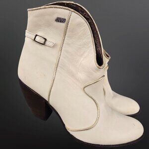 Y2K Miss Sixty Western Ankle Boots Size 40 US 9 Off White Leather Indie Sleaze